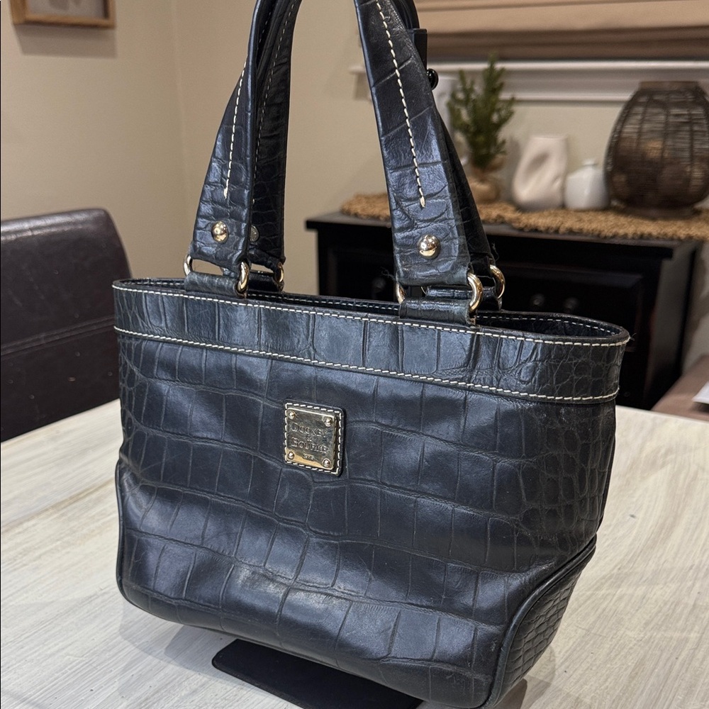 Dooney & Bourke Black Croc-Embossed Shoulder/Hand Bag with Gold Details